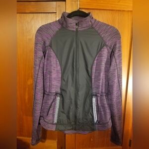 LUCY TECH Womens Athletic Jacket Zip Up Marled Purple Black Thumbholes Size M